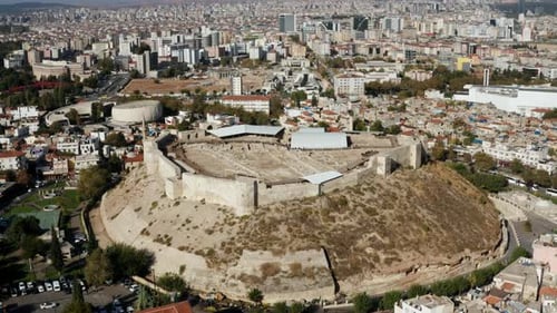 Aerial View Of Castle Of Gaziantep In Turkey During Summer - drone shot