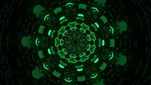 Green circular pattern with black background. Kaleidoscope VJ loop