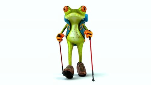 Frog hiking with poles