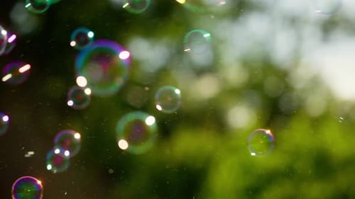 Blowing colorful bubbles in nature