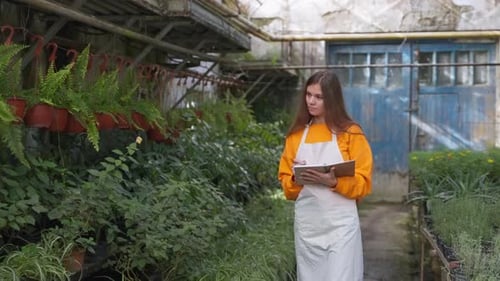 Woman Agronomist Inspecting Plants and Collects Data in Notepad