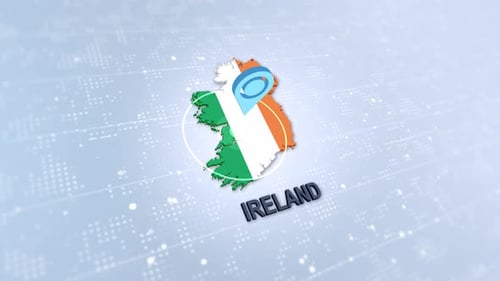 Animated 3D Map of Ireland with Flag and Location Pin