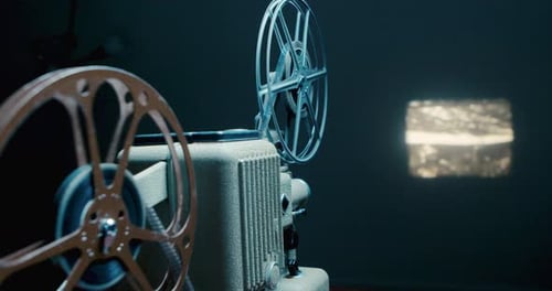 Vintage Film Projector Showing a Movie