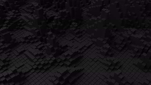 Ripples on Grid of Black Blocks Abstract Background Loop of Waves of Square Columns Voxel Noise