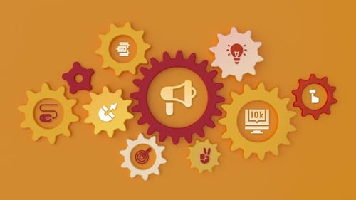 Blog Marketing cogwheel loopable animation with icons
