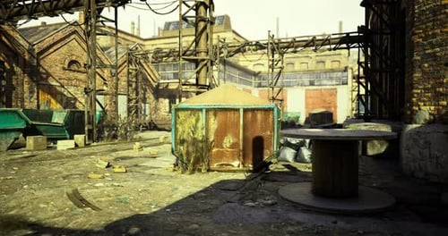 Slow Motion Camera Pan Through Abandoned Industrial Factory