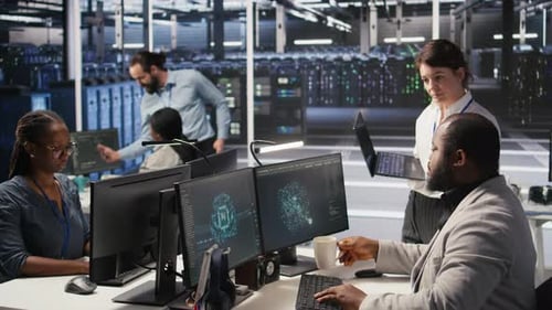 Happy Data Center Manager Providing Positive Feedback to Engineer