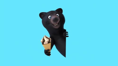 Fun 3D cartoon bear with an ice cream (with alpha channel included)