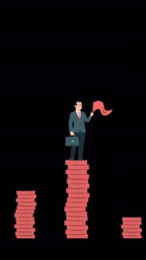 Businessman And Growing Coins Vertical Animation Alpha Channel