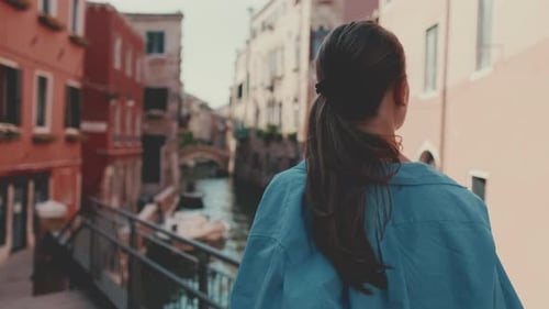 Young female tourist walking in Venice