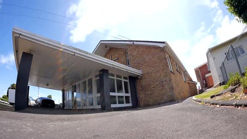 shot of religious chapel or funeral home for funeral service