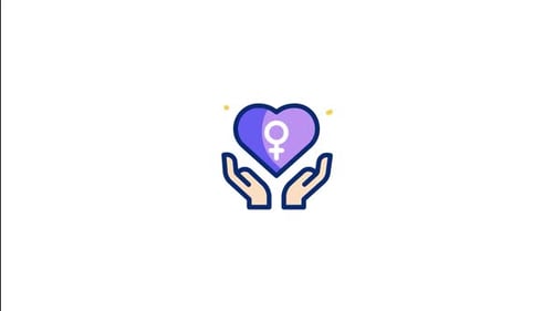 Animated Hands Holding Heart with Female Gender Symbol Icon