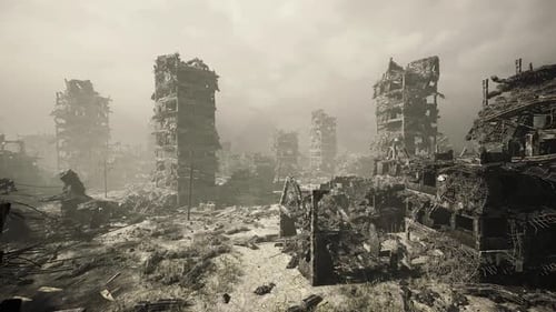 Extensive Deserted Region Covered By Crumbled Edifices and Wild Growth