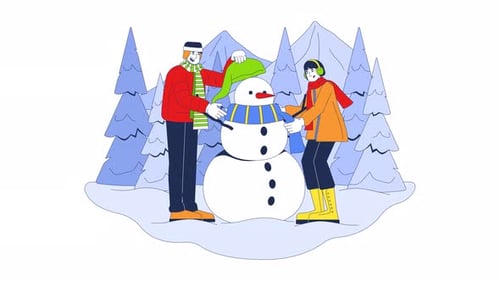 Animación animada de dibujos animados de muñecos de nieve para adultos asiáticos