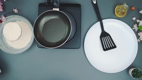 Overhead Cooking Pancakes for Breakfast