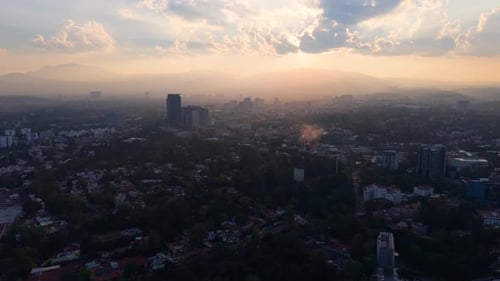 Aerial shots capturing sunset over great city of Mexico City