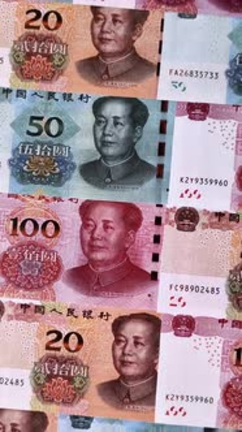 Chinese paper money, yuans in various denominations. China money