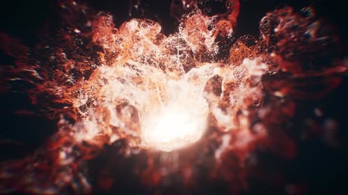 Red flowing particles with explosive wave effect