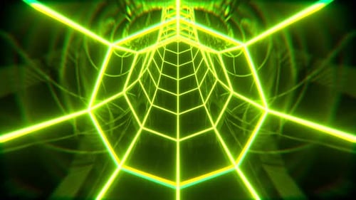 Light Green Neon Octagonal Torus Tunnel Background VJ Loop l 4K