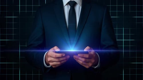 Futuristic Holographic Training Concept with Business Icons from Smartphone