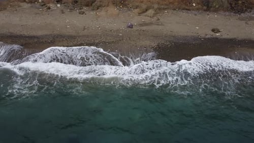 Aerial View From Above on Wild Beach Nature Summer or Spring Ocean Sea Beach Background Small Waves