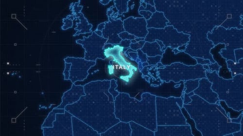 Futuristic Digital World Map Zoom To Italy