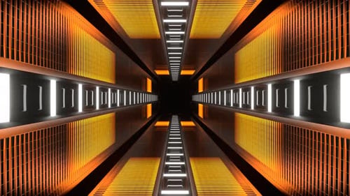 Orange And White Neon Light Moving On Grating Tunnel Background Vj Loop In 4K