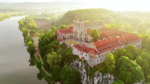 Aerial View of Benedictine Abbey in Tyniec Poland at Dawn