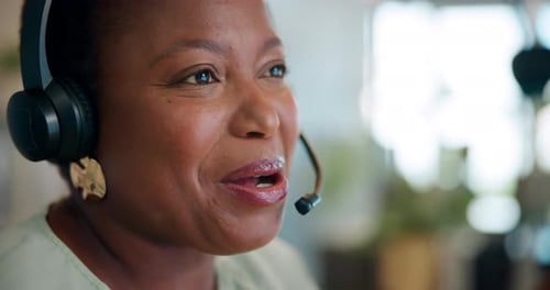 Call center, contact and black woman consultant in office for inbound crm, sales and telemarketing