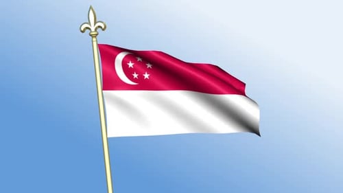 Waving Singapore National Flag on Flagpole Animation