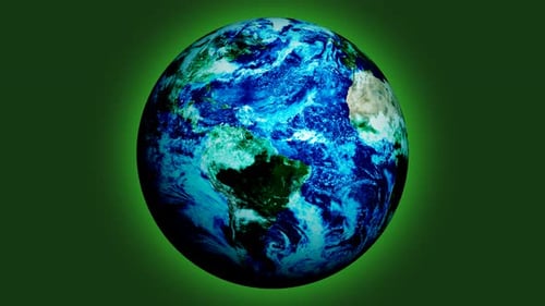 Rotating Earth Globe with Green Aura on Dark Background
