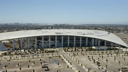 Birds Eye View of SoFi Stadium in Inglewood, California - Pan Right