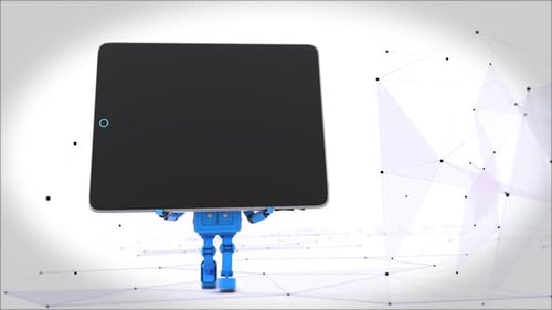 Modern Robot Character Carrying Tablet Opener