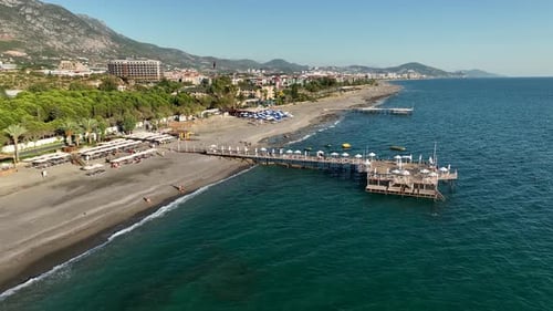Empty Pier By the Sea Aerial View 4 K Turkey Alanya