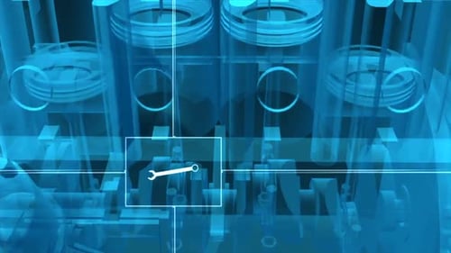 Futuristic Blueprint Engine Animation with Diagnostic Overlay