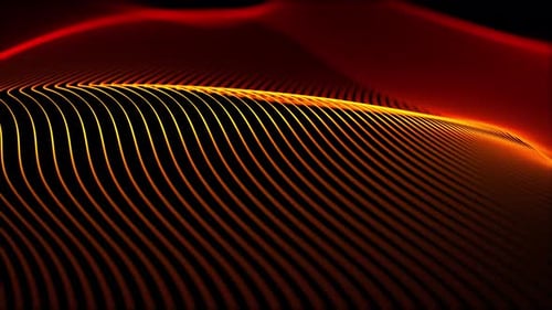 Seamless loop background with red orange lines pattern floating in the dark with bright glow effect