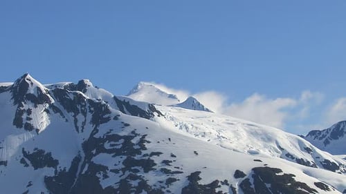 Zoom Out From Snowy Mountain Peak, Alaska Adventure
