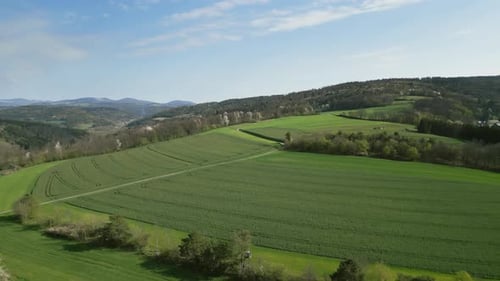 Aerial View of Beautiful Spring Green Hills