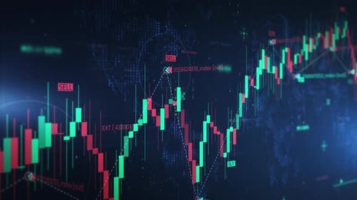 Global Stock Market Trading Candlestick Chart Displaying Data