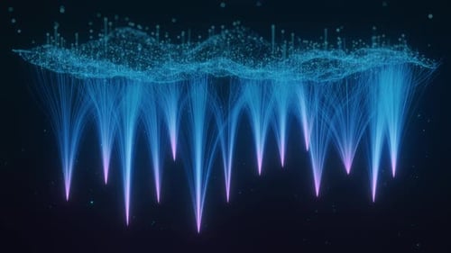 Réseau neuronal IA abstrait avec un nuage de particules bleu brillant