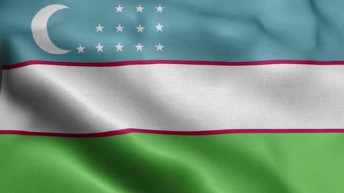 Realistic Waving Flag of Uzbekistan Fabric Texture Loop