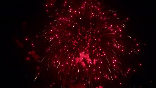 Colorful Fireworks Exploding at Night in City Sky