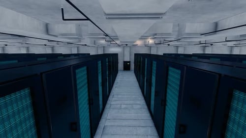 Modern 3D Animation of a Data Center Server Room