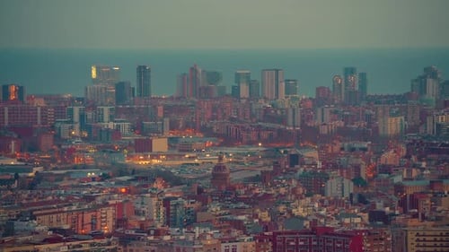 Aerial View of Barcelona City Skyline at Sunset Catalonia Spain