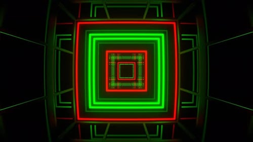 Red And Green Square Neon Lights Tunnel Background Vj Loop In 4K