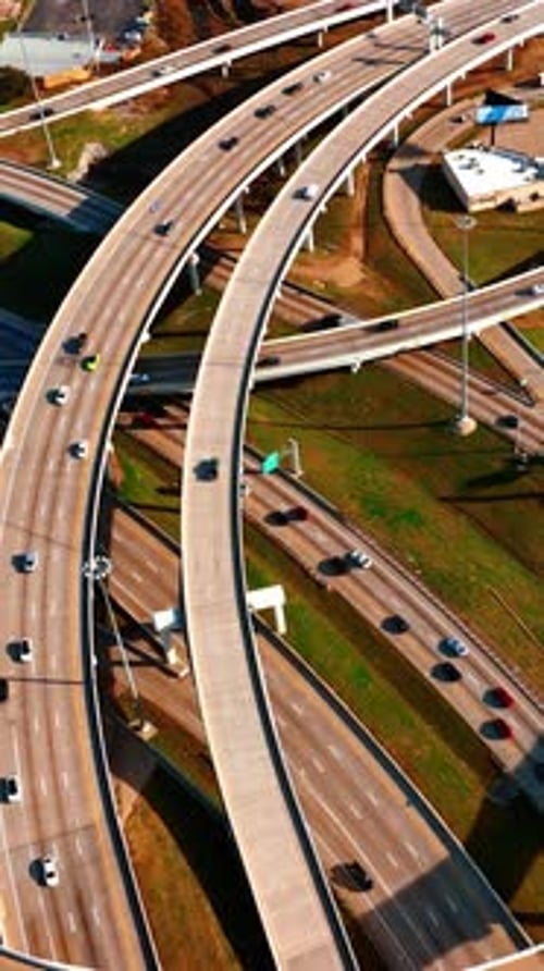 Footage above the web of roads in the downtown of Dallas, Texas, USA.