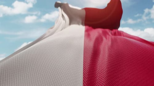 Wavy Flag of Poland Blowing in the Wind in Slow Motion Waving Colorful Polish Flag Symbol Abstract