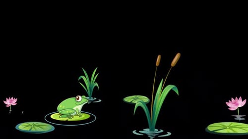 Ein Frosch schwimmt auf einem Blatt in einem Alpha-Kanal des Sees