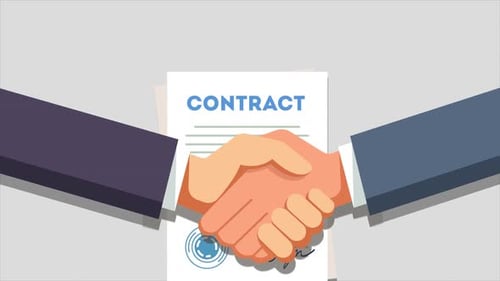 Business Handshake Agreement Over Contract Animation