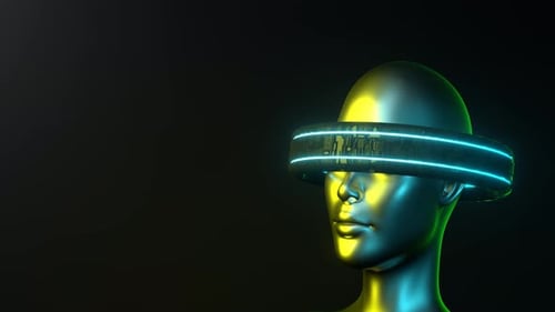 Futuristic AI Head with Neon Visor Display